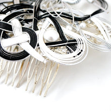 Load image into Gallery viewer, black&white mizuhiki head comb accessory, silver metal hair comb
