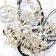 Load image into Gallery viewer, black&white mizuhiki head comb accessory, silver metal hair comb