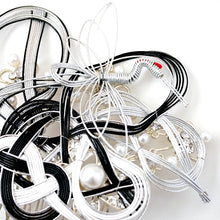 Load image into Gallery viewer, black&white mizuhiki head comb accessory, silver metal hair comb