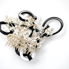 Load image into Gallery viewer, black&white mizuhiki hair styling accessory, silver metal hair comb