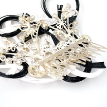 Load image into Gallery viewer, black&white mizuhiki hair styling accessory, silver metal hair comb