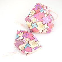 Load image into Gallery viewer, 3Layers Face mask "purple" in big sakura with pink ear cord