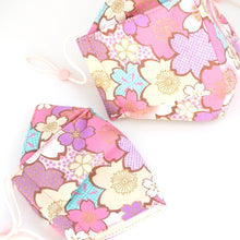 Load image into Gallery viewer, 3Layers Face mask "purple" in big sakura with pink ear cord