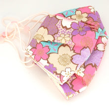 Load image into Gallery viewer, 3Layers Face mask "purple" in big sakura with pink ear cord