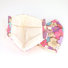 Load image into Gallery viewer, 3Layers Face mask "purple" in big sakura with pink ear cord