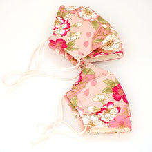 Load image into Gallery viewer, 3Layers Face mask "pink"in cherry blossom design with pink ear cord