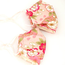 Load image into Gallery viewer, 3Layers Face mask "pink"in cherry blossom design with pink ear cord