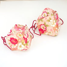 Load image into Gallery viewer, 3Layers Face mask "pink"in cherry blossom design with red ear cord