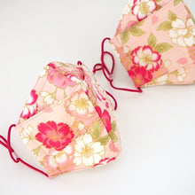 Load image into Gallery viewer, 3Layers Face mask "pink"in cherry blossom design with red ear cord