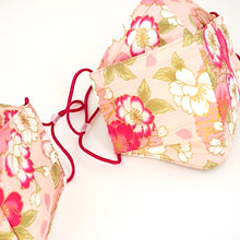 Load image into Gallery viewer, 3Layers Face mask "pink"in cherry blossom design with red ear cord