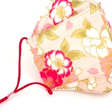 Load image into Gallery viewer, 3Layers Face mask "pink"in cherry blossom design with red ear cord