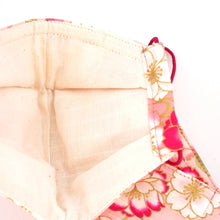 Load image into Gallery viewer, 3Layers Face mask "pink"in cherry blossom design with red ear cord