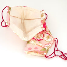 Load image into Gallery viewer, 3Layers Face mask "pink"in cherry blossom design with red ear cord