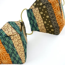 Load image into Gallery viewer, 3Layers Face mask "khaki " japanese stripe design with green ear cord