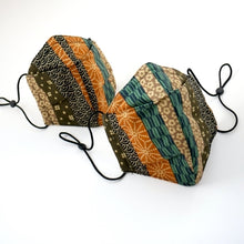Load image into Gallery viewer, 3Layers Face mask "khaki " japanese stripe design with black ear cord