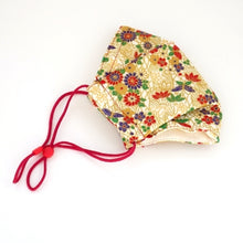 Load image into Gallery viewer, 3Layers Face mask "beige" japanese flowers design with red ear cord