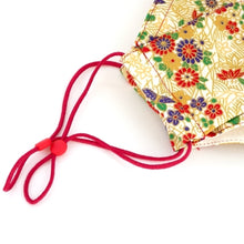 Load image into Gallery viewer, 3Layers Face mask "beige" japanese flowers design with red ear cord