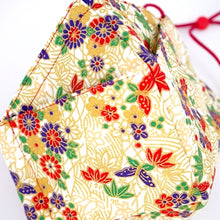 Load image into Gallery viewer, 3Layers Face mask "beige" japanese flowers design with red ear cord