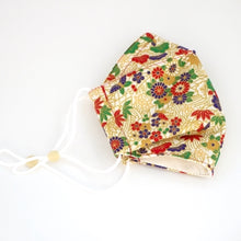 Load image into Gallery viewer, 3Layers Face mask "beige" japanese flowers design with white ear cord