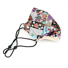Load image into Gallery viewer, 3Layers Face mask "black" japanese flowers design