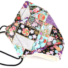 Load image into Gallery viewer, 3Layers Face mask "black" japanese flowers design