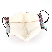 Load image into Gallery viewer, 3Layers Face mask "black" japanese flowers design