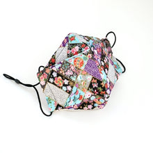 Load image into Gallery viewer, 3Layers Face mask "black" japanese flowers design