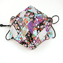 Load image into Gallery viewer, 3Layers Face mask "black" japanese flowers design