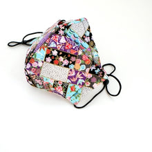 Load image into Gallery viewer, 3Layers Face mask "black" japanese flowers design