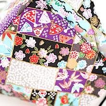 Load image into Gallery viewer, 3Layers Face mask "black" japanese flowers design