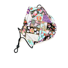 Load image into Gallery viewer, 3Layers Face mask "black" japanese flowers design