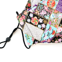 Load image into Gallery viewer, 3Layers Face mask "black" japanese flowers design