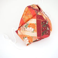 Load image into Gallery viewer, 3Layers Face mask "orange" japanese flowers design with white ear cord