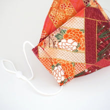 Load image into Gallery viewer, 3Layers Face mask "orange" japanese flowers design with white ear cord