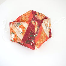 Load image into Gallery viewer, 3Layers Face mask "orange" japanese flowers design with white ear cord