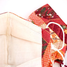Load image into Gallery viewer, 3Layers Face mask "orange" japanese flowers design with white ear cord