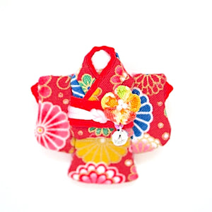 Red Kimono-shaped brooch, handmade