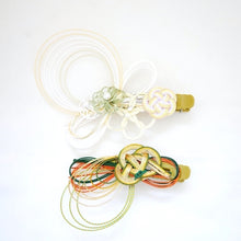 Load image into Gallery viewer, white&green head accessory, hair clip decor, mizuhiki hairclip