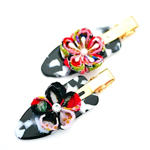 2pcs balack&white base with flower hair clip, hair accessory, handmade
