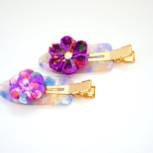 2pcs Tumami-zaiku purple flower hair clip, hair accessory, Japan handmade