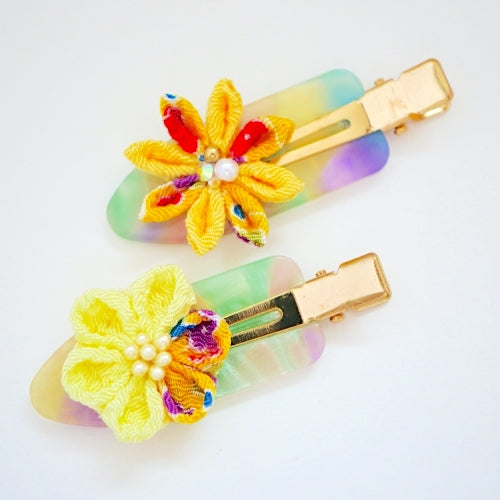 2pcs yellow flower hair clip, hair accessory, Japan handmade