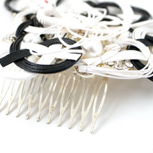 Load image into Gallery viewer, black&amp;white mizuhiki hair styling accessory, silver metal hair comb