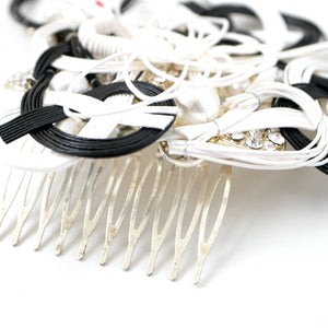 black&white mizuhiki hair styling accessory, silver metal hair comb