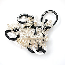 Load image into Gallery viewer, black&amp;white mizuhiki hair styling accessory, silver metal hair comb