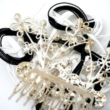 Load image into Gallery viewer, black&amp;white mizuhiki hair styling accessory, silver metal hair comb