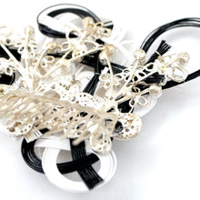 Load image into Gallery viewer, black&amp;white mizuhiki hair styling accessory, silver metal hair comb