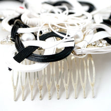 Load image into Gallery viewer, black&amp;white mizuhiki hair styling accessory, silver metal hair comb