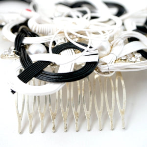 black&white mizuhiki hair styling accessory, silver metal hair comb