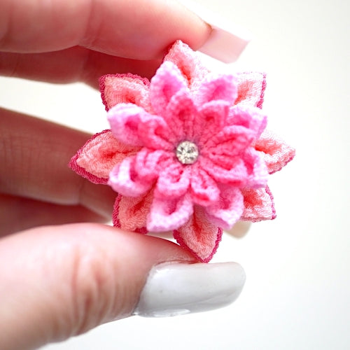 pink flower brooch, Japanese traditional handcraft, handmade