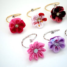 Load image into Gallery viewer, silver fork ring with pink crepe flower, adjustable ring, wrap ring, fashion ring